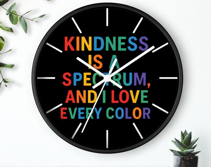 Vibrant Kindness Wall Clock - Colorful Home Decor, Inspirational Gift, Positive Vibes, Office Accent, Rainbow Design