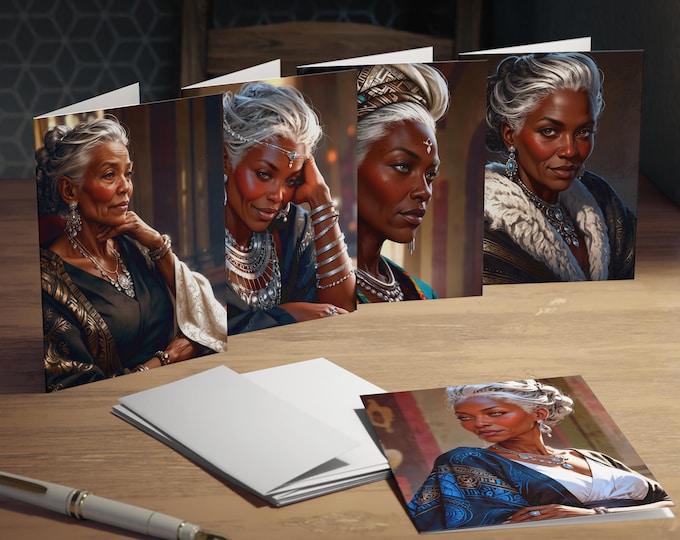 Elegant Stately Black Women 5-Pack Greeting Cards for All Occasions, Mothers Day,Art, Birthday, Holiday, Thank You, Unique Greeting Cards