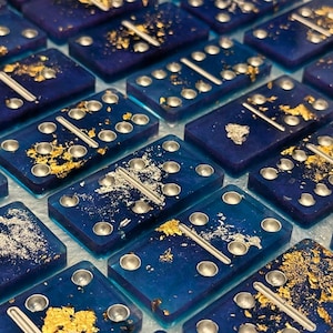 Custom Resin Domino Set: Handmade Epoxy Tiles with Glitter & Florals