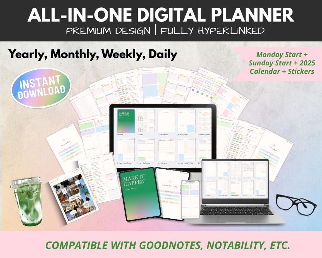 Ultimate Digital Planner Bundle | 2025 Dated + Undated | Sunday ...