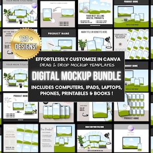 120+ Canva Listing Mockup Bundle | Editable Templates for Etsy Products, Phone Laptop iPad Displays, Digital Seller Tools