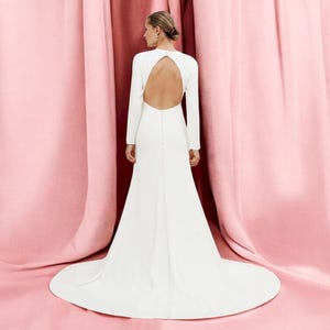 Formal Wedding Dress Open Back, Simple Wedding Dress Long Sleeve, Bridal Dress with Train, Modest Wedding Dress, Minimalist Wedding Dress.