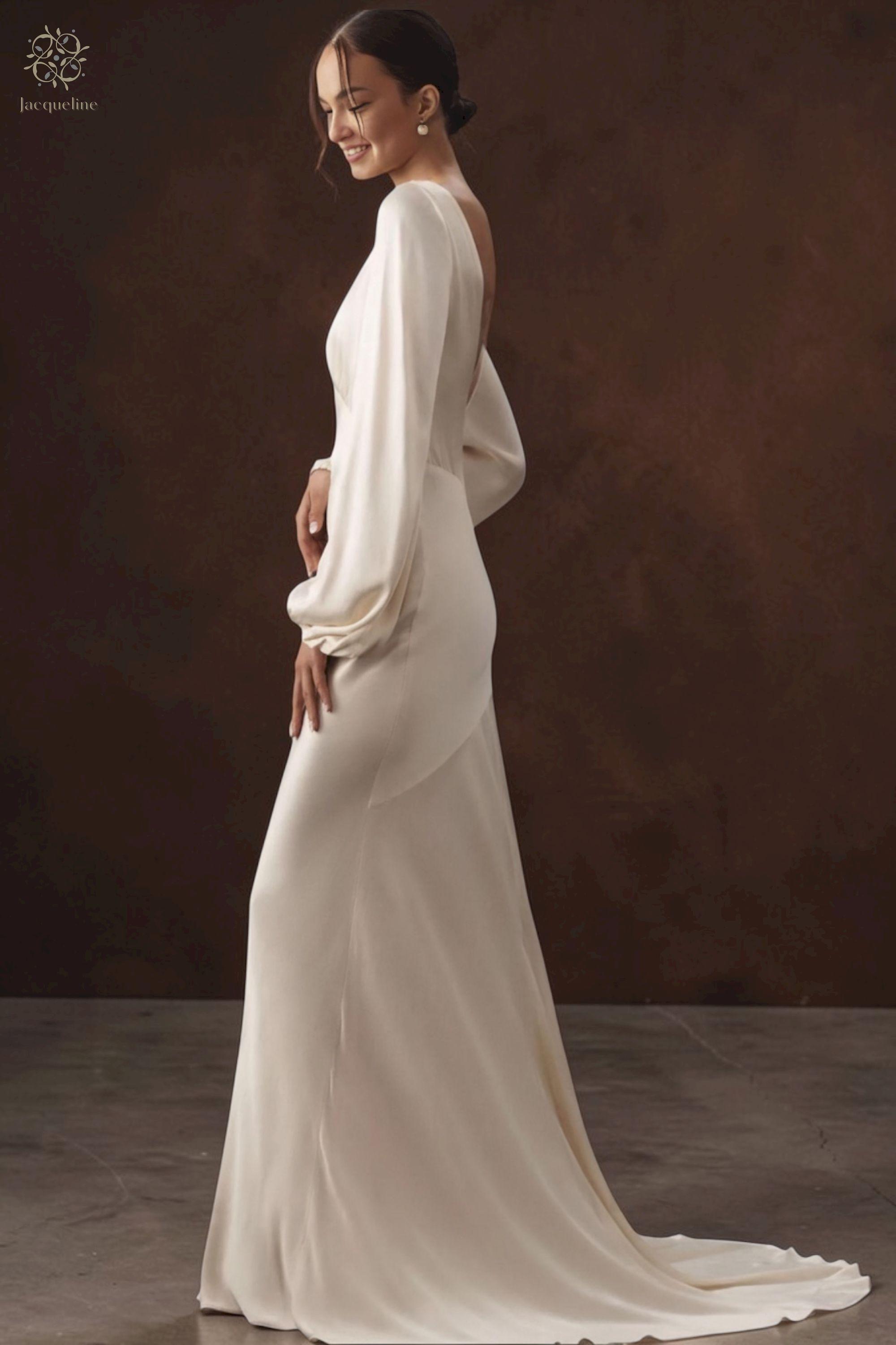 long balloon sleeve wedding dress Fit and flare wedding dress with long balloon sleeves