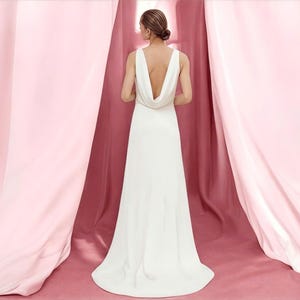 Minimalist Wedding Dress, Simple Wedding Dress, Cowl Neck Wedding Dress with Open Back, Sleeveless Wedding Dress, Maxi Wedding Dress.