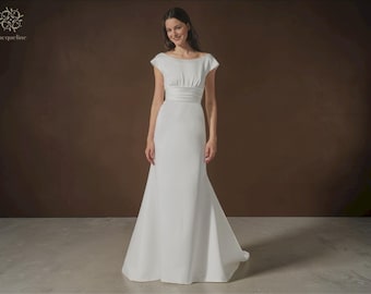 Minimalist A-Line Wedding Dress: Modern Low Back Ivory Satin Gown