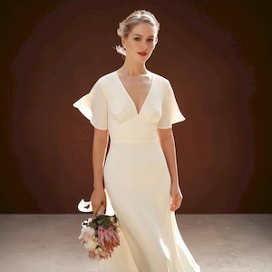 Minimalist V-Neck Empire Waist Wedding Dress
