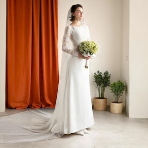 Elegant Long Sleeve Lace Wedding Dress, Modest Bridal Gown with Classic Silhouette, Vintage Wedding Gown, Custom Made White Bridal Dress.