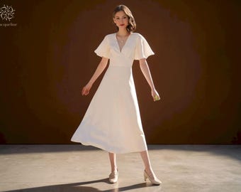 Esther Satin Midi Dress: Empire Waist Open Back - Etsy UK