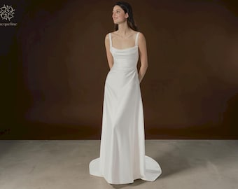 Elegante Satin Cowl Neck Brautkleid: Minimalist Ivory Tiefer Rücken