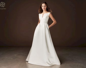 etsy a line wedding dress Gorgeous A Line Spaghetti Straps Wedding Guest Dresses with Slit main image 1
