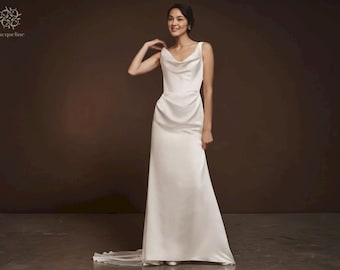 Satin Wedding Dress: Sleeveless Scoop Neck Open Back Maxi