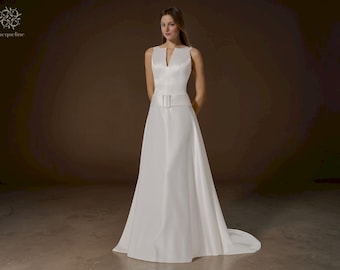 pearl open back a-line dress in white Bubble Sleeve Handmade Flower Pearl Tulle A-line Wedding Dress main image 0