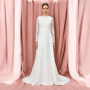 Lace Sleeve Wedding Dress: Grace Minimalist Elegant Gown
