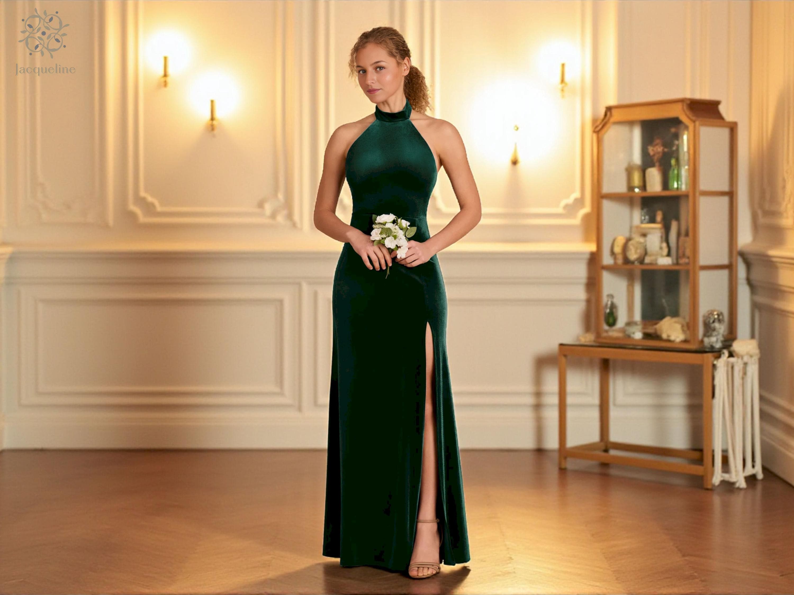 Green Velvet Evening Dress