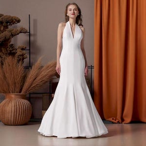Elegant Halter Neck Mermaid Wedding Dress: Crepe with Keyhole Back
