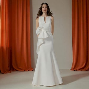 Mermaid Satin Wedding Dress: Minimalist Keyhole Back, Chapel Train