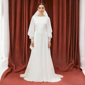 Elegant Lace Long Sleeve Wedding Dress: Minimalist Open Back Maxi Gown