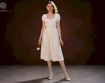 Minimalist Midi Wedding Dress: Open Back Reception Gown