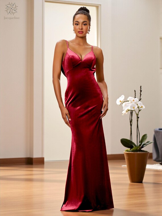 Burgundy Cowl Velvet Slip Dress Burgundy Velvet Slip Dress, Cowl Back  Evening Gown Canada