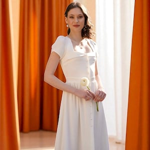 Minimalist Midi Wedding Dress: Open Back Reception Gown