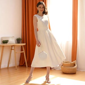 Midi Wedding Dress, Minimalist Wedding Dress, Simple Wedding Dress with Open Back, Wedding Reception Dress, Summer Wedding Dress
