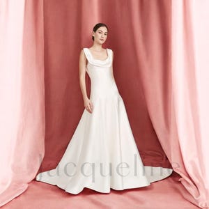 Minimalist Wedding Dress, Maxi Wedding Dress, Simple Wedding Dress with Scoop Neck, Low Back Wedding Dress, Satin Wedding Dress