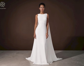 Minimalist Satin Wedding Dress: Simple Low Back Bridal Gown