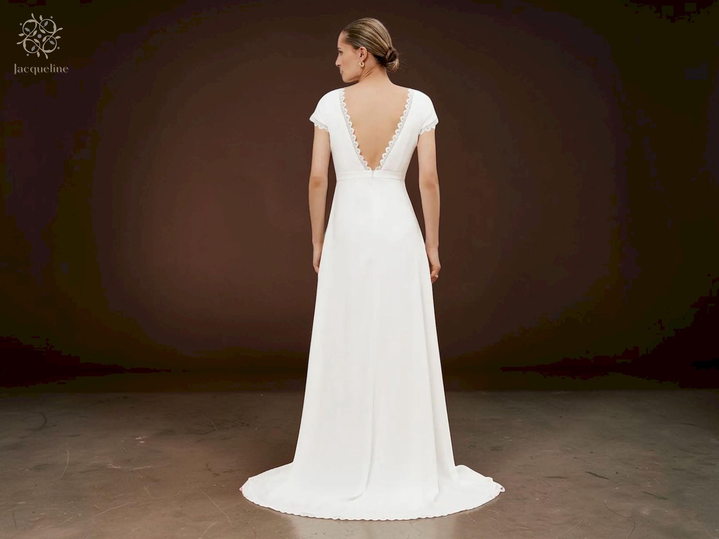Open Back Lace Trim Wedding Dress