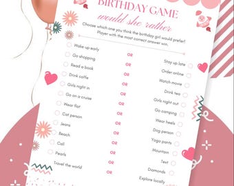 Juego de cumpleaños "¿Qué preferiría?" / Trivial de fiesta de chicas (Descarga instantánea)