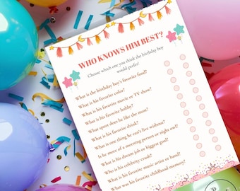 Juego de trivia "Quién lo conoce mejor" / Juego de fiesta de cumpleaños para él / Trivia divertida para imprimir / Descarga instantánea