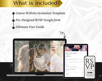 Plantilla de invitación de boda editable en Canva / Confirmación de asistencia en línea