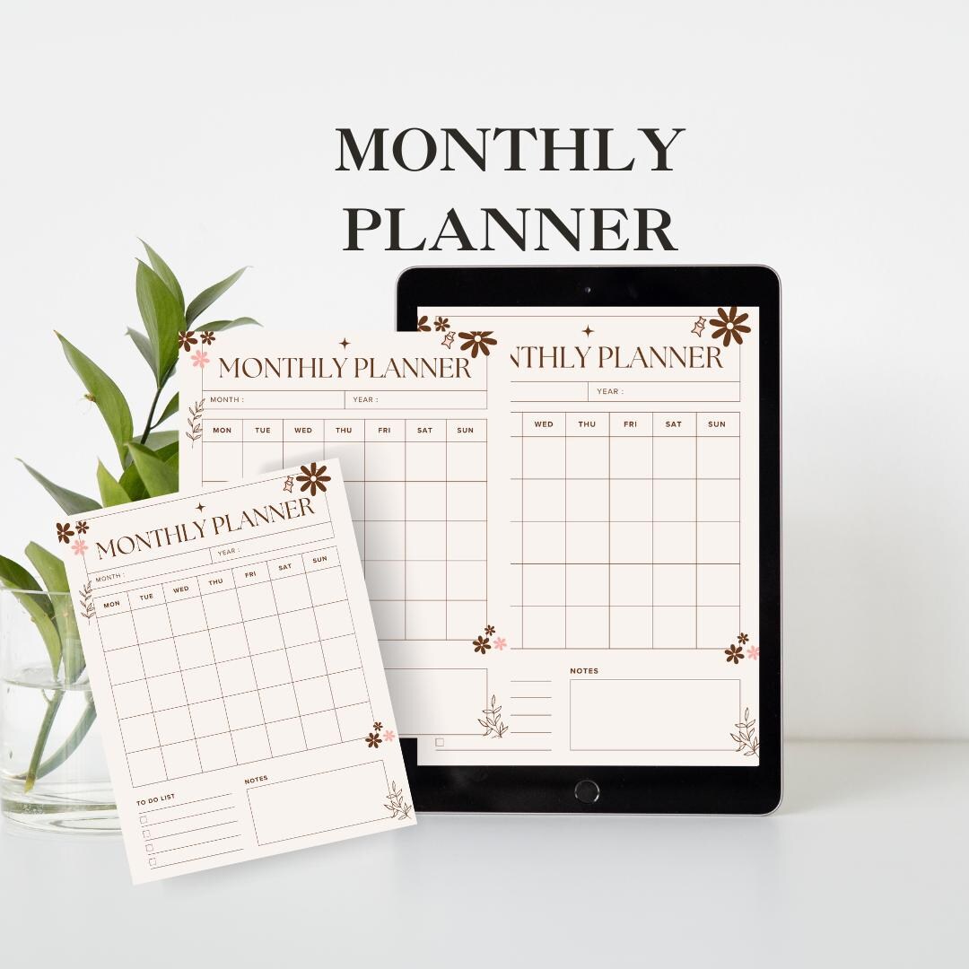 Monthly Planner Printable | Undated Monthly Calendar | PDF Download - Etsy