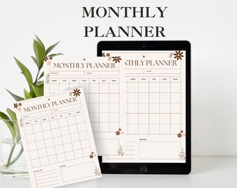 Planificador mensual imprimible / Calendario mensual sin fecha / Descarga en PDF