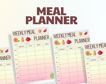 Planificador de comidas imprimible / Plan de comidas semanal + Lista de compras / Descarga instantánea