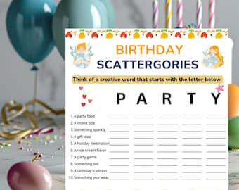 Juego de Scattergories de cumpleaños / Actividad imprimible para fiestas (descarga digital)