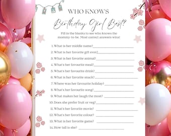 Trivial de cumpleañera / Juego de fiesta divertido (descarga instantánea)