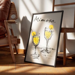 Mimosa print bar cart decor mimosa poster kitchen wall art mimosa cocktail recipe alcohol print mimosa art print