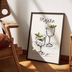 Mojito print bar cart decor mojito poster kitchen wall art Mojito cocktail recipe alcohol print mojito art print