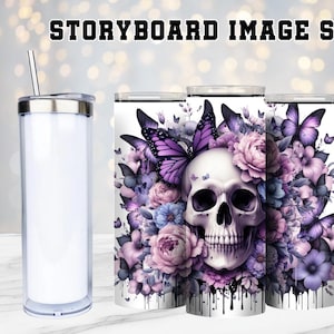 Storyboard, Lila Schädel, tropfende Sonnenblume, Tattoo-Girl, freche Zitate, Schneekugel, digitaler Download, Sublimationsdrucke, Rhiannon Thatcher