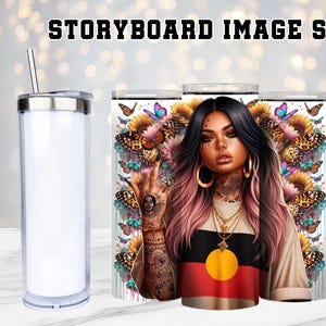 Storyboard, Aborigine-Mädchen, tropfende Sonnenblume, Tattoo-Girl, freche Zitate, Schneekugel, digitaler Download, Sublimation, Rhiannon Thatcher