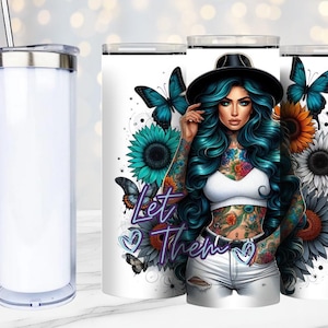 Storyboard, Let Them, tropfende Sonnenblume, Tattoo-Girl, freche Zitate, Schneekugel, Digital, Sublimationsdrucke, Rhiannon Thatcher