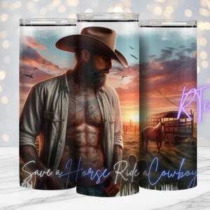 Monter à cheval, sauver un cow-boy, gobelet country, citations impertinentes, design de gobelet 20 oz, numérique, impressions par sublimation, Rhiannon Thatcher