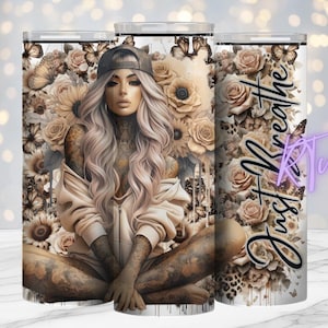 Just Breathe, Positive Zitate, Tattoo Girl, freche Zitate, 20 Unzen Becher Design, Digital, Sublimationsdrucke, Rhiannon Thatcher,