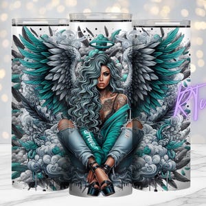 Sublimationsdesign, Tattoo Girl, freche Zitate, 20 Unzen Tumbler Design, Digital, Sublimationsdrucke, Rhiannon Thatcher, Teal Angel Girl