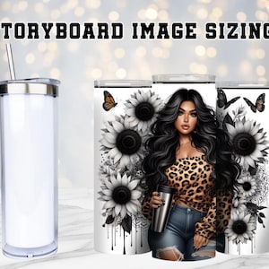 Story Board Leopardenmuster, tropfende Sonnenblume, Tattoo-Girl, freche Zitate, Schneekugel, Digital, Sublimationsdrucke, Rhiannon Thatcher,