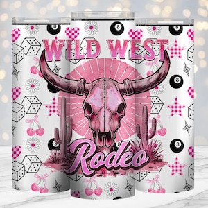 Wild West Rodeo, design per bicchiere da 20 once, digitale, ragazza tatuata, stampa a sublimazione, bestseller, fiori gocciolanti, western, Rhiannon Thatcher
