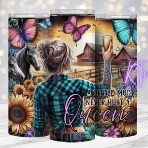 Cowgirl, tête de mort de taureau, vache Highland, chevaux, 20 oz Design PNG, numérique, fille tatouée, impression par sublimation, meilleures ventes, coucher de soleil, Rhiannon Thatcher