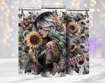Dv Survivor, Eu Sobrevivi, Design de Copo de 20oz, Digital, Impressões por Sublimação, Rhiannon Thatcher, Citações Atrevidas, PNG de 20oz, Garota Tatuada