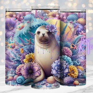 Siegel, Tierkaffeebecher, Tattoo-Mädchen, freche Zitate, 20 Unzen Becherdesign, digital, Sublimation, lustige Zitate, positive Zitate