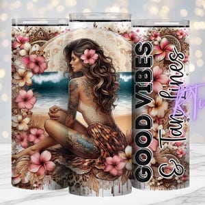 Sublimationsdesign, Tattoo Girl, freche Zitate, 20 Unzen Tumbler Design, Digital, Sublimationsdrucke, Rhiannon Thatcher, Good Vibes & Tan Lines